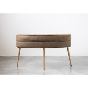 OVAL FABRIC UPHOLSTERED BENCH/OTTOMAN W/ METAL LEGS, MUSHROOM COLOR